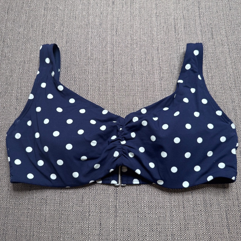 Lands End Navy Blue Polka Dot Bikini Top Adjustable Straps Size 12